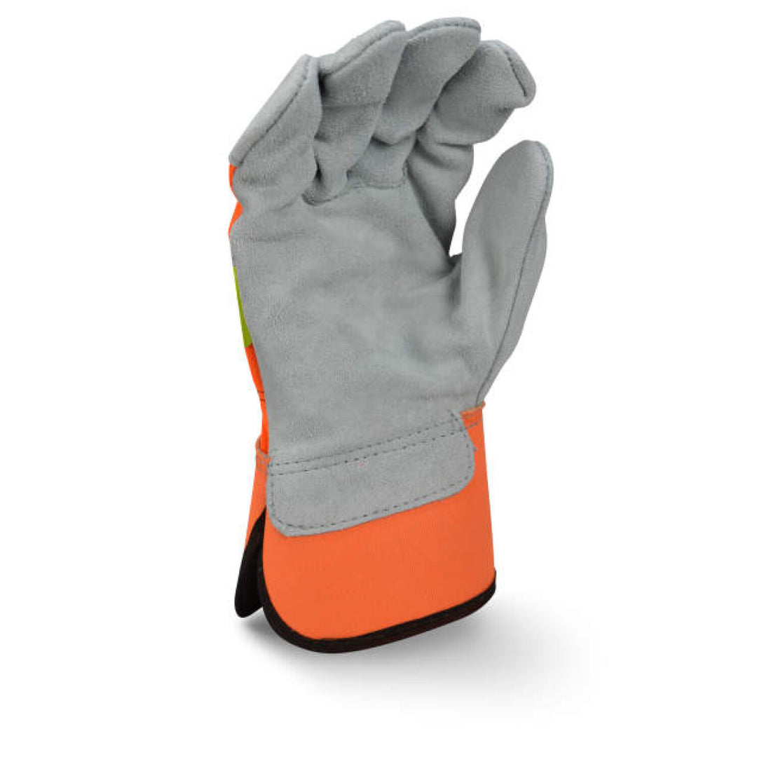 Radians RWG3200HV High Visibility Regular Shoulder Gray Split Cowhide Leather Palm Glove