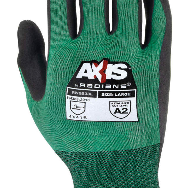 Radians RWG533 AXIS Cut Protection Level A2 Foam Nitrile Coated Glove