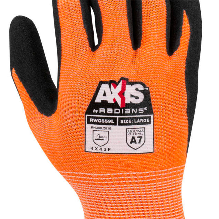 Radians  RWG559 AXIS Cut Protection Level A7 Sandy Nitrile Coated Glove