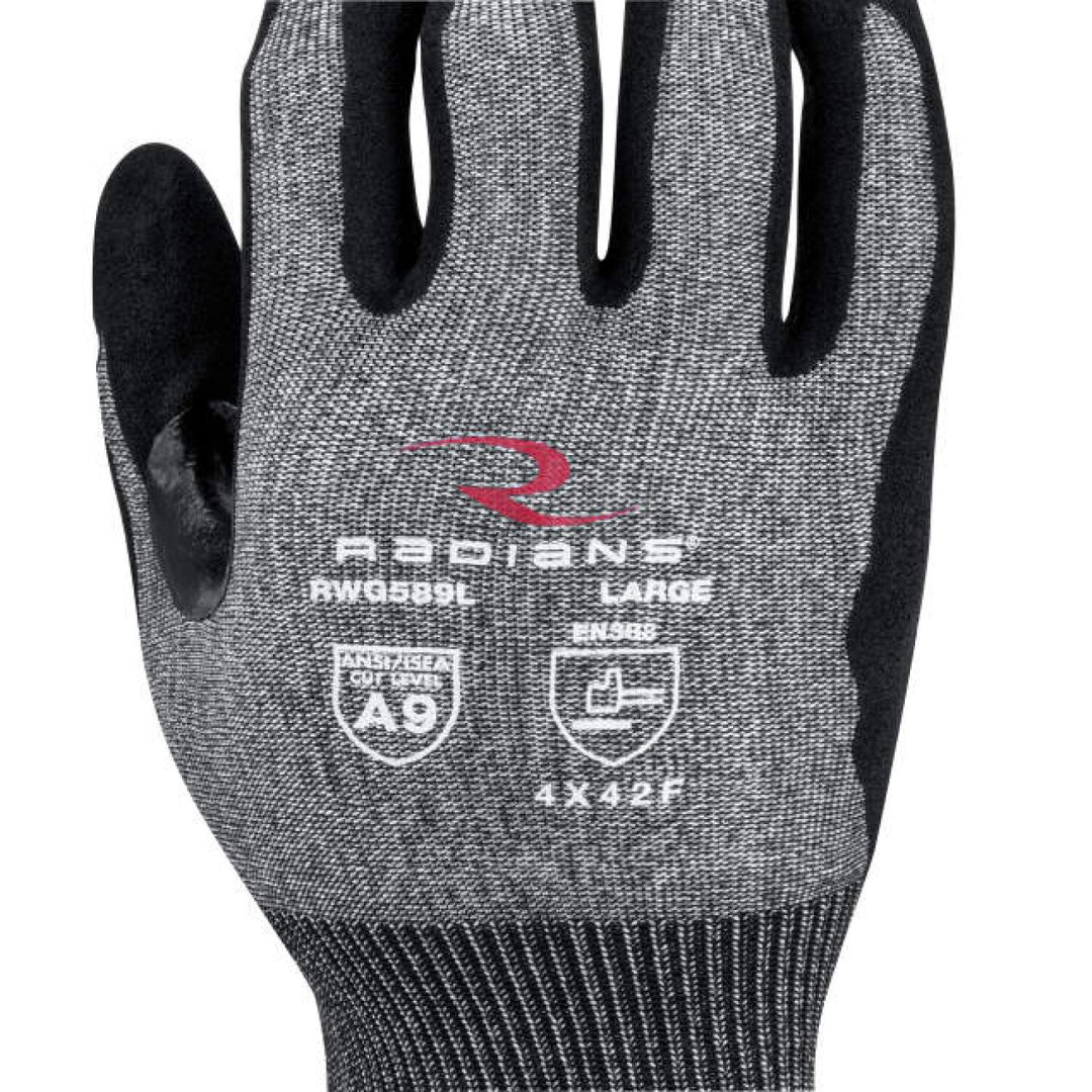 Radians RWG589 Cut Protection Level A9 Sandy Foam Nitrile Coated Glove