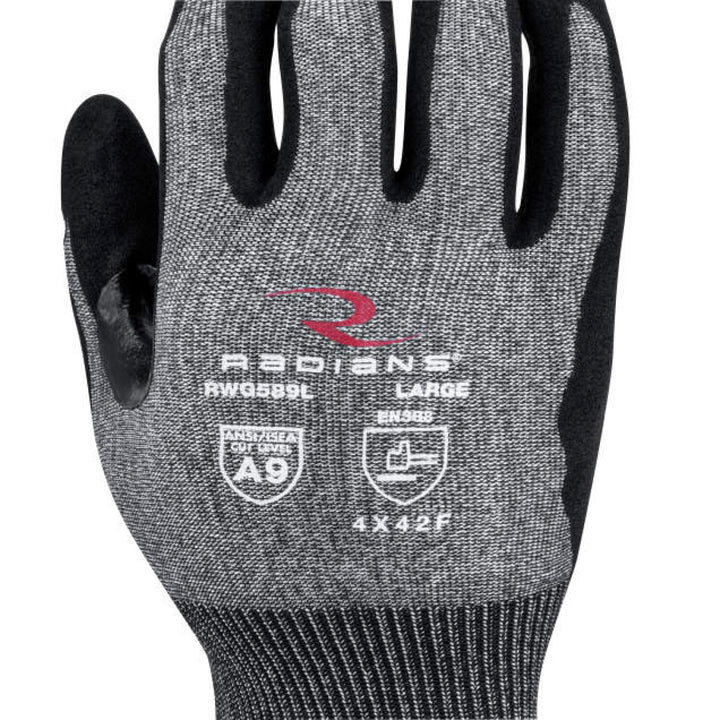 Radians RWG589 Cut Protection Level A9 Sandy Foam Nitrile Coated Glove