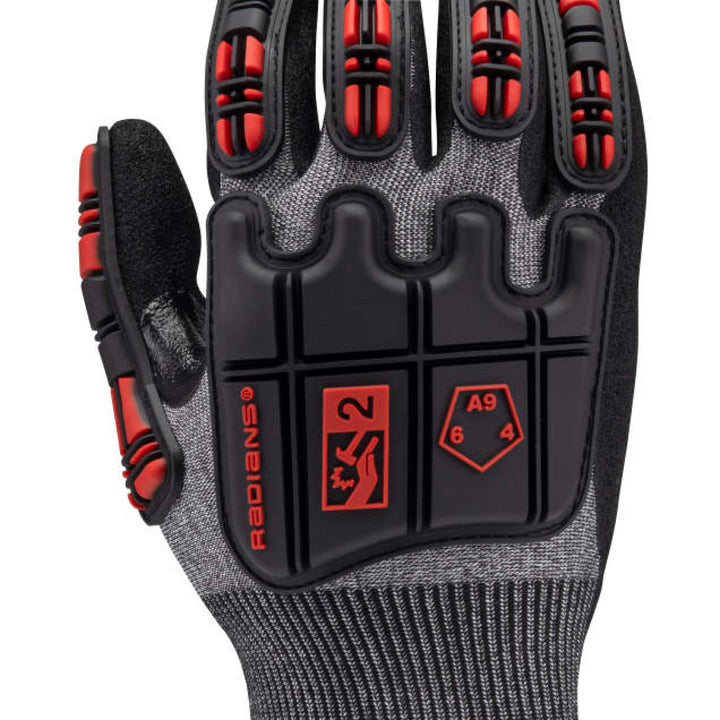 Radians RWG590 Cut Level A9 HPPE/Nickel Gold Sandy Foam Nitrile Palm Dip Glove