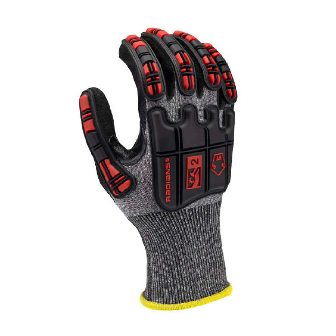 Radians RWG590 Cut Level A9 HPPE/Nickel Gold Sandy Foam Nitrile Palm Dip Glove