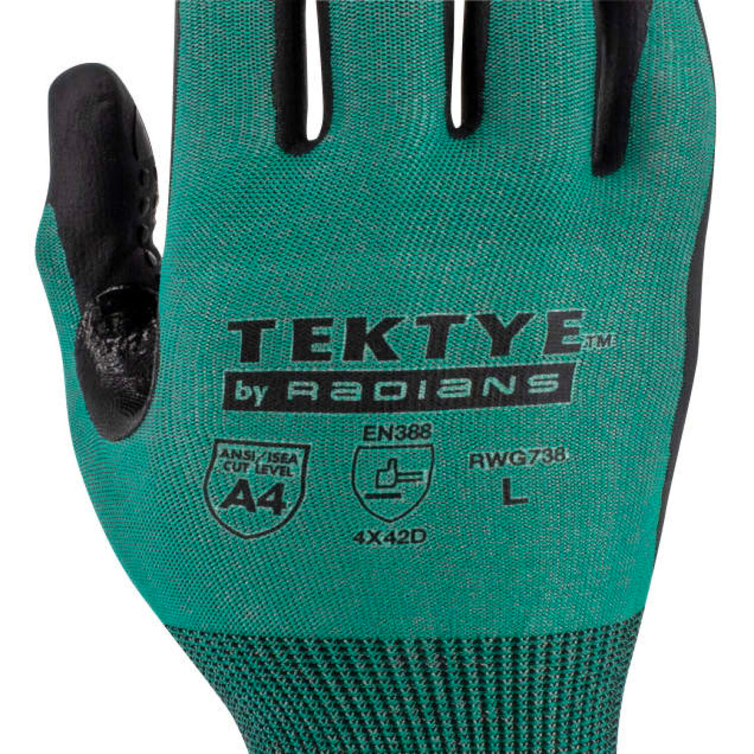 Radians RWG738 TEKTYE A4 Dark Green Nitrile Dip Cut Protective Work Glove