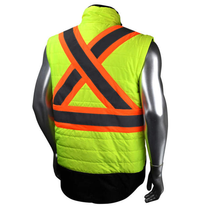 Radians SJ510X-3 Quilted Reversible Jacket with Zip-Off Sleeves X-Back - Hi Vis Green