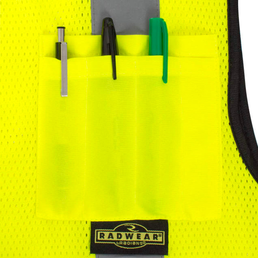 Radians SV75B-2 Black Bottom Self-Extinguishing Surveyor Vest - Hi-Vis Green
