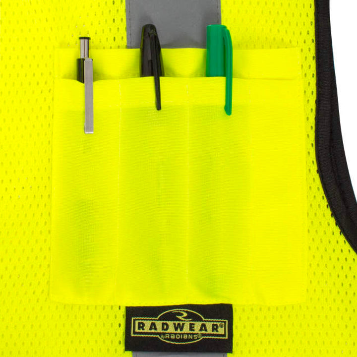 Radians SV75B-2 Black Bottom Self-Extinguishing Surveyor Vest - Hi-Vis Green