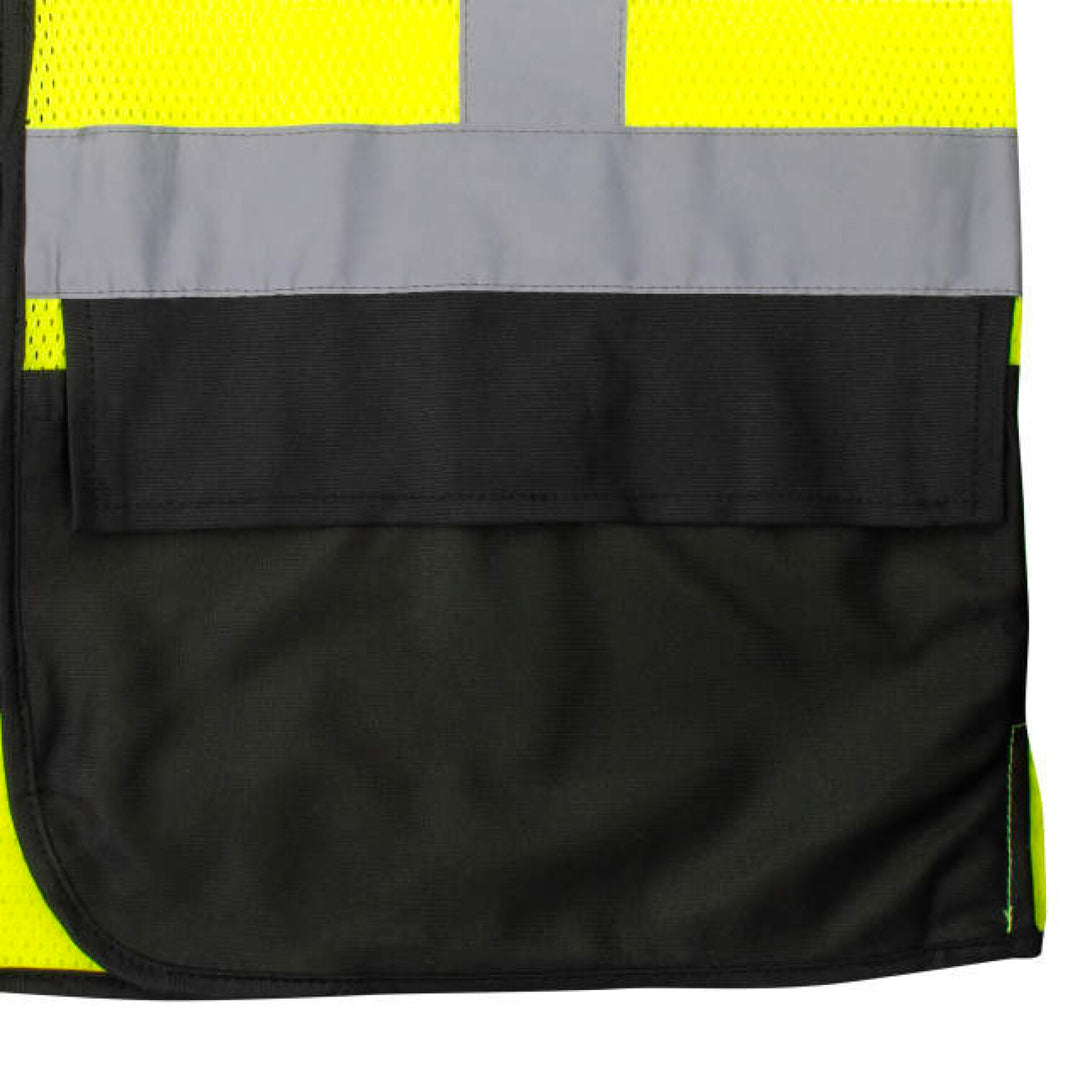 Radians SV75B-2 Black Bottom Self-Extinguishing Surveyor Vest - Hi-Vis Green