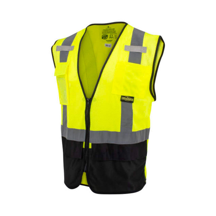 Radians SV75B-2 Black Bottom Self-Extinguishing Surveyor Vest - Hi-Vis Green