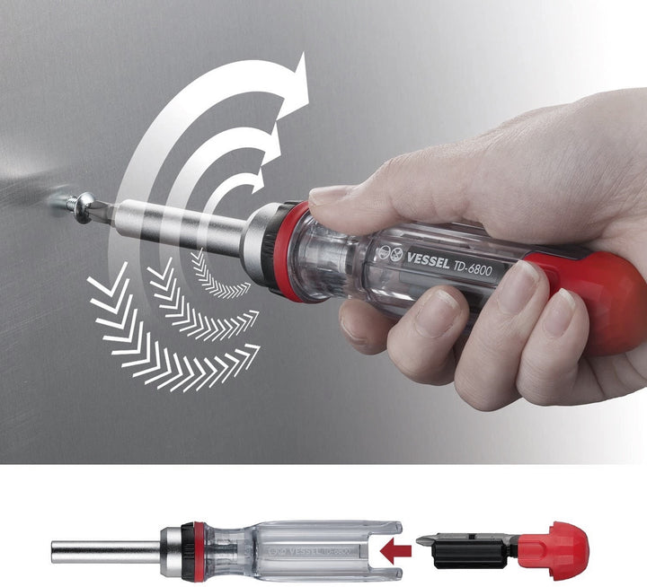 Vessel Tools TD6804MG CRYSTALINE Ratchet Screwdriver with Insert Bits, 4 Pc.