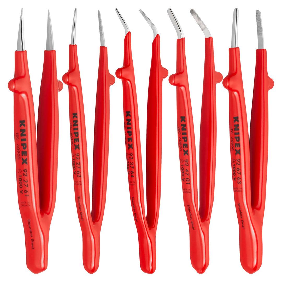 Knipex 92 00 04 5 Pc Stainless Steel Tweezer Set in a Tool Roll-1000V Insulated