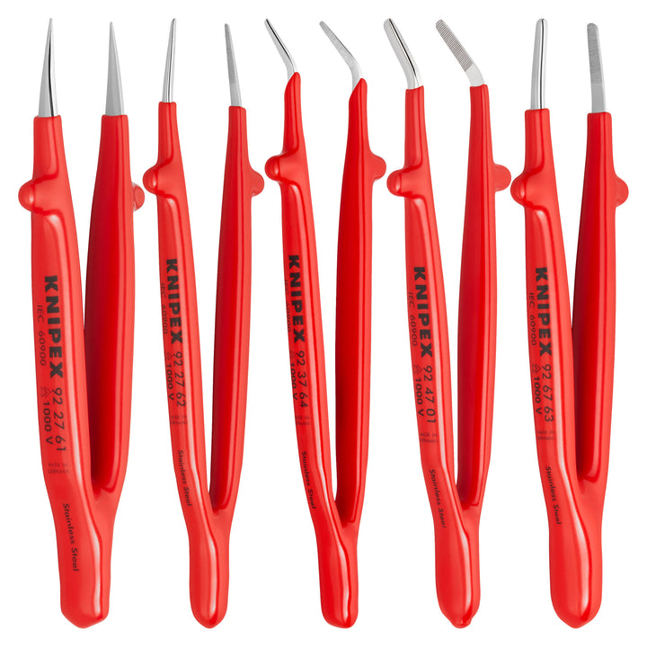 Knipex 92 00 04 5 Pc Stainless Steel Tweezer Set in a Tool Roll-1000V Insulated
