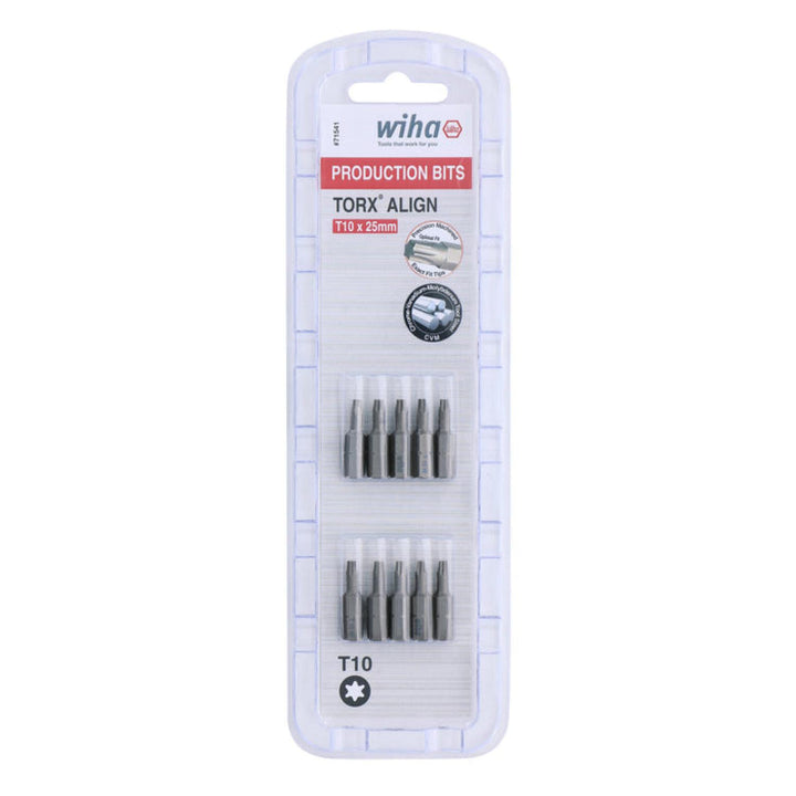 Wiha Tools 71541 T10 x 38mm TORX® Align Insert Bit, 10 Pack