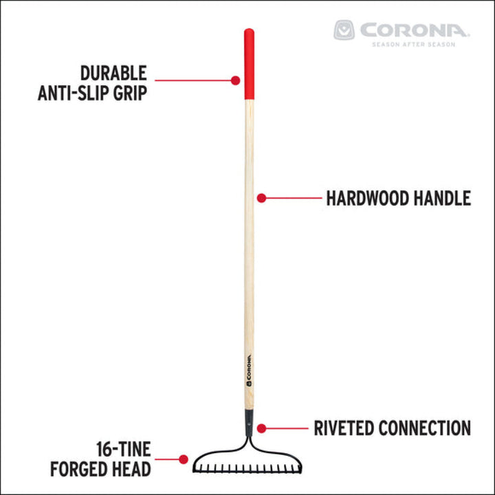 Corona RK16000  Hardwood Handle Bow Rake, 16 Tine