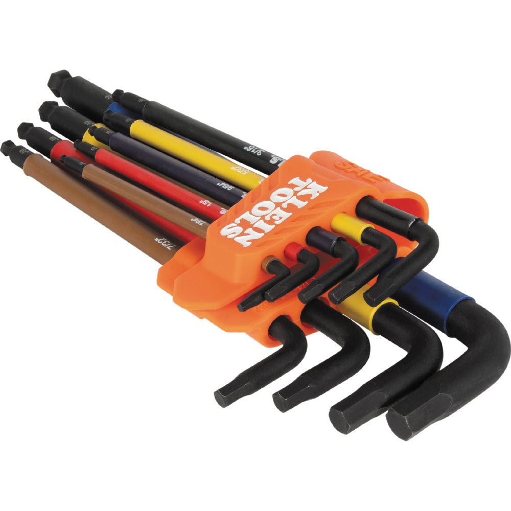 Klein Tools BLS9 Color-Coded Extra-Long L Style Hex Key Caddy Set, SAE, 9 Pc.
