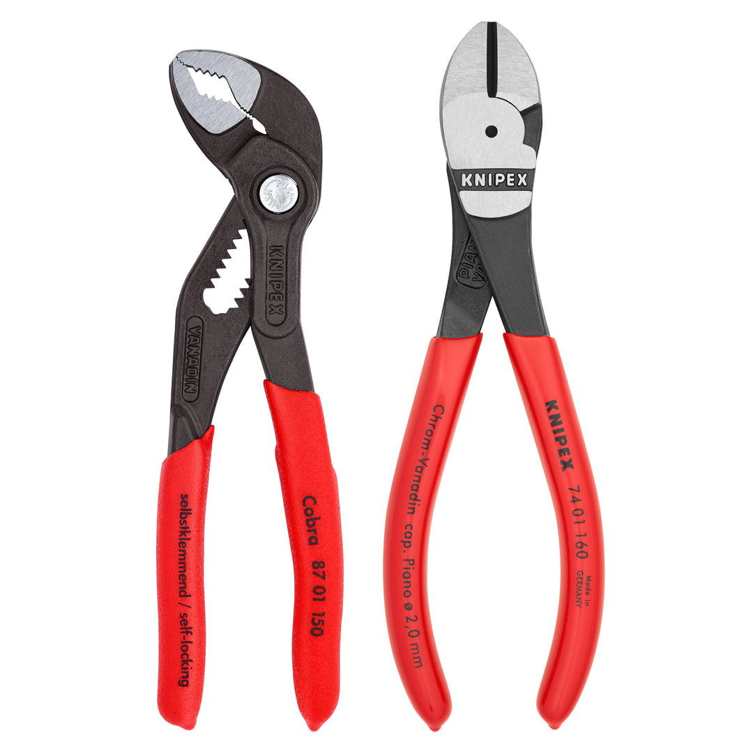 Knipex 00 20 72 V02 2 Pc Mini Pliers in Belt Pouch - Cobra® and High Leverage Diagonal Cutters