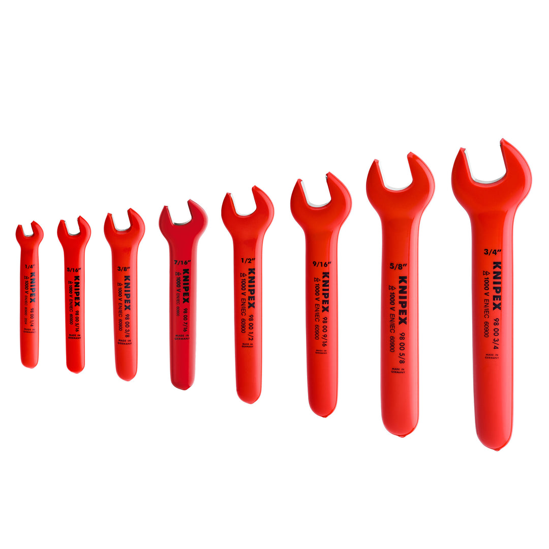 Knipex 98 99 13 S4 8 Pc Open End Wrench Set, SAE-1000V Insulated