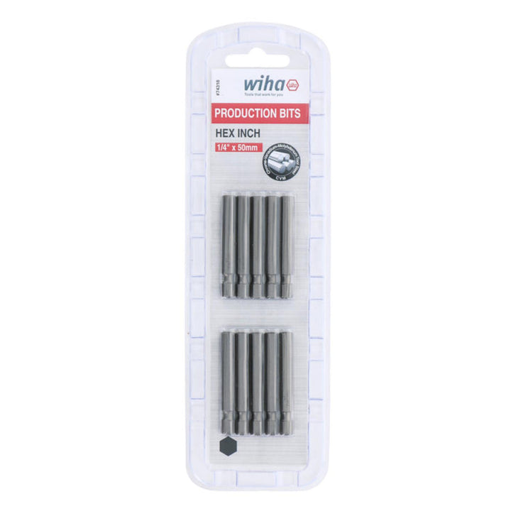 Wiha Tools 74318 Hex Inch Power Bit, 1/4" x 50 mm, 10 Pk.