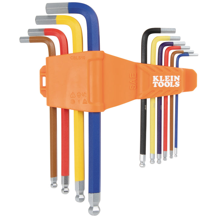 Klein Tools CBLS10 Powder Coated Long Ball-End Hex Key Set, SAE, 10 Pc.