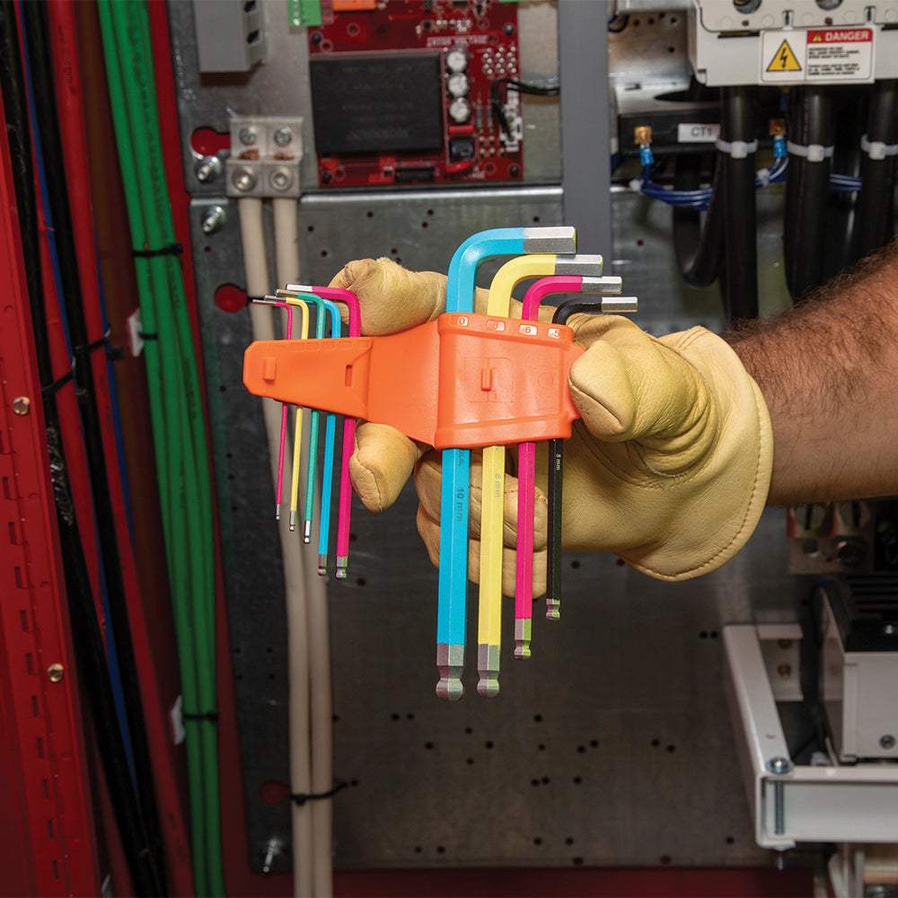 Klein Tools CBLS19 Powder Coated Long Ball End Hex Key Set, SAE and Metric, 19 Pc.