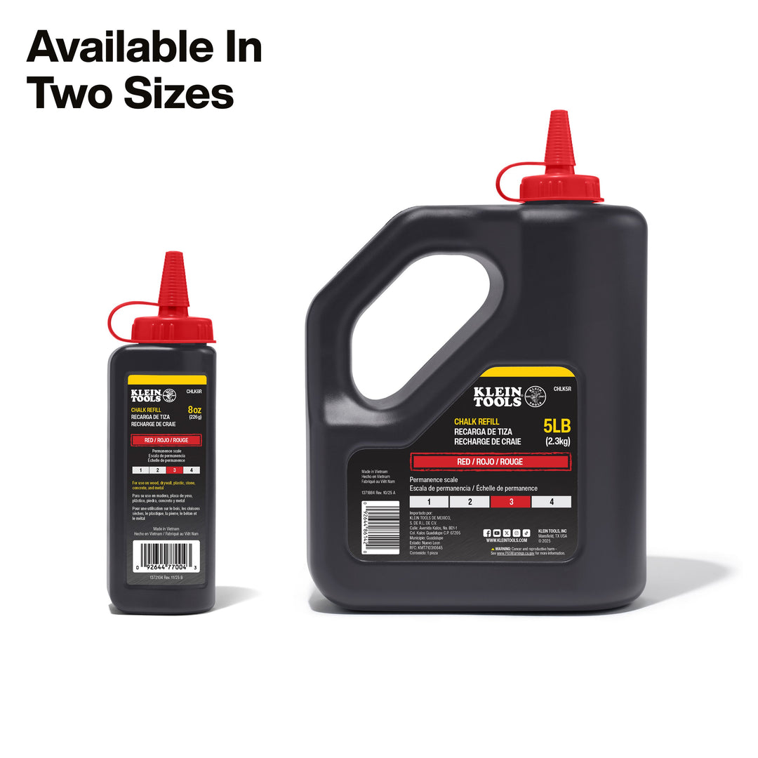 Klein Tools CHLK8R Chalk Refill, Red, 8-Ounce