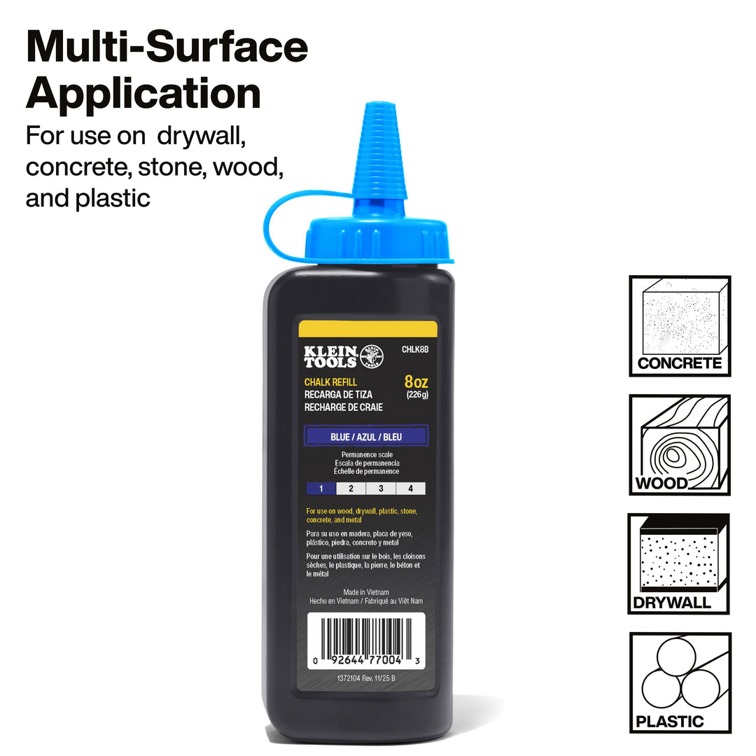 Klein Tools CHLK8B Chalk Refill, Blue, 8-Ounce