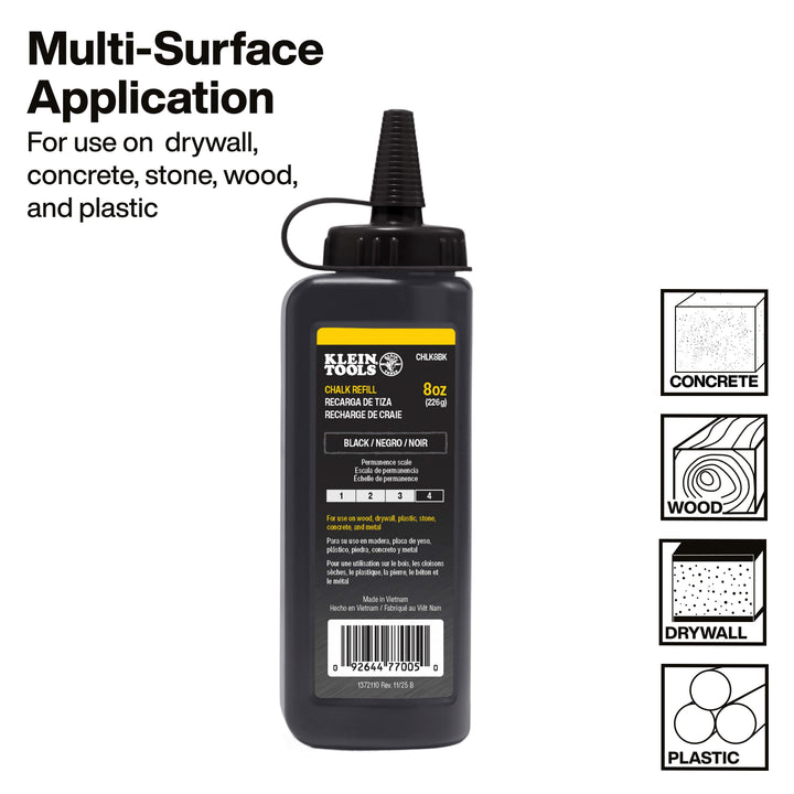 Klein Tools CHLK8BK Chalk Refill, Black, 8-Ounce