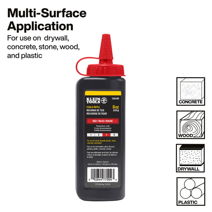 Klein Tools CHLK8R Chalk Refill, Red, 8-Ounce