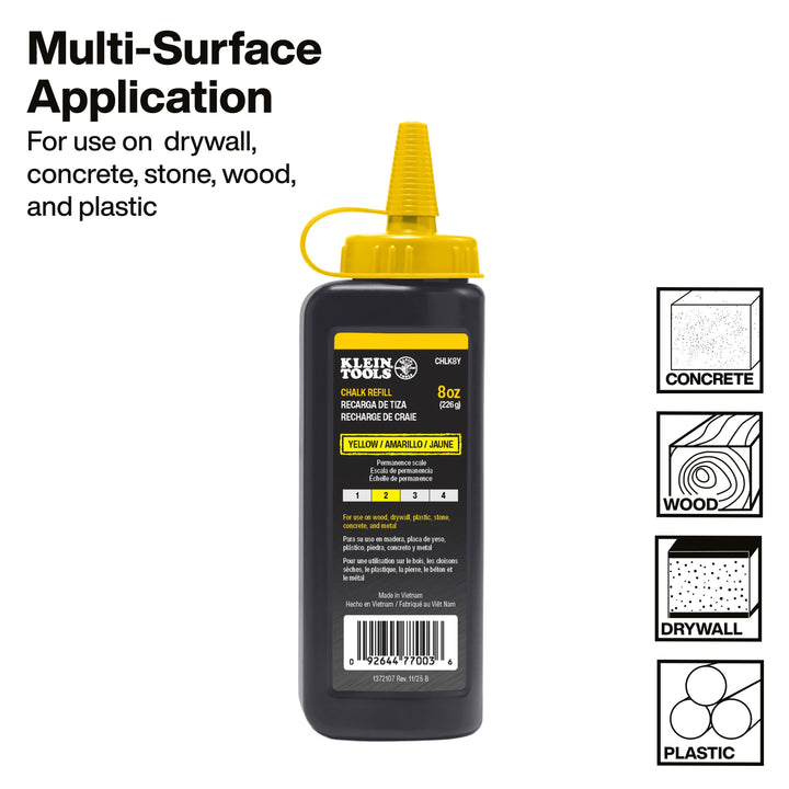 Klein Tools CHLK8Y Chalk Refill, Yellow, 8-Ounce