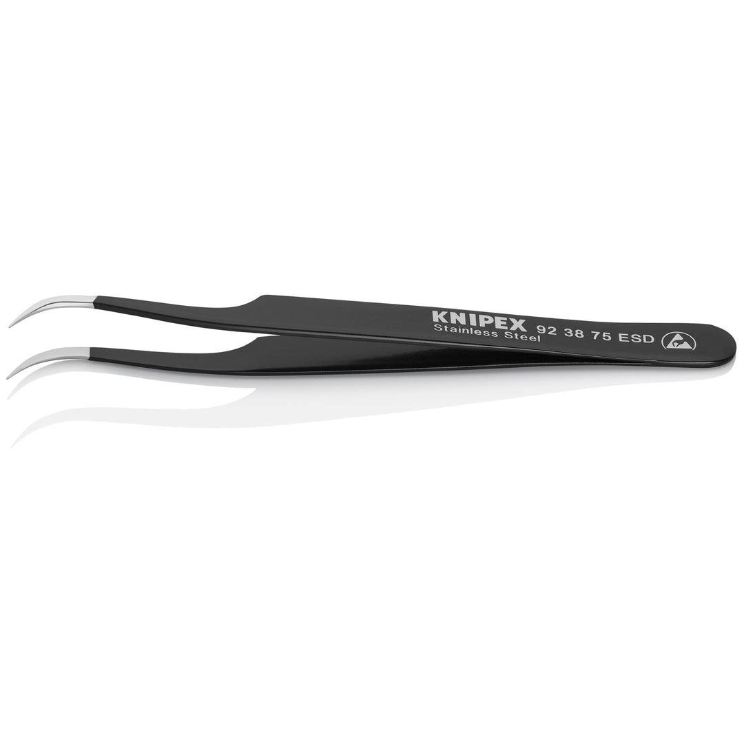 Knipex 92 38 75 ESD 4 3/4" Stainless Steel Gripping Tweezers--35° Angled-Needle-Point Tips-ESD