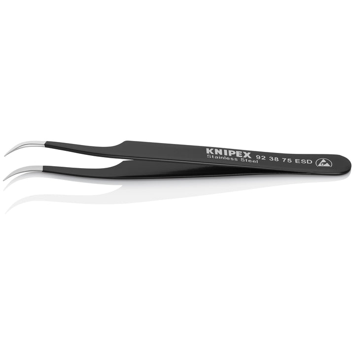 Knipex 92 38 75 ESD 4 3/4" Stainless Steel Gripping Tweezers--35° Angled-Needle-Point Tips-ESD