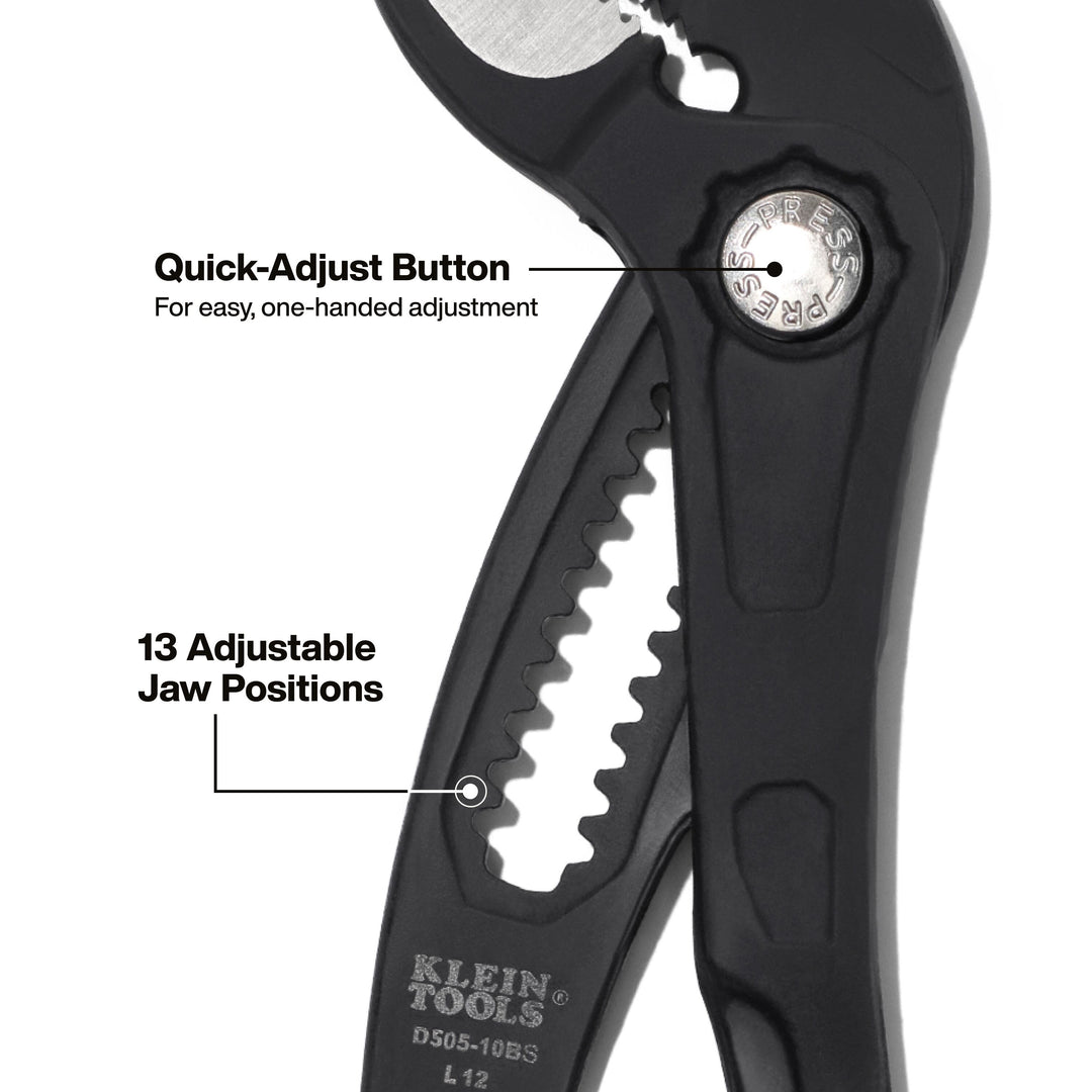 Klein Tools D50510BS Straight Jaw Quick-Adjust Pump Pliers, 10-Inch