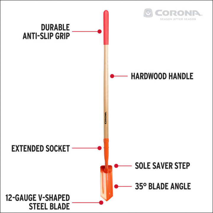 Corona SS16400  Trench Hardwood Shovel, 12 Gauge, 4 in.