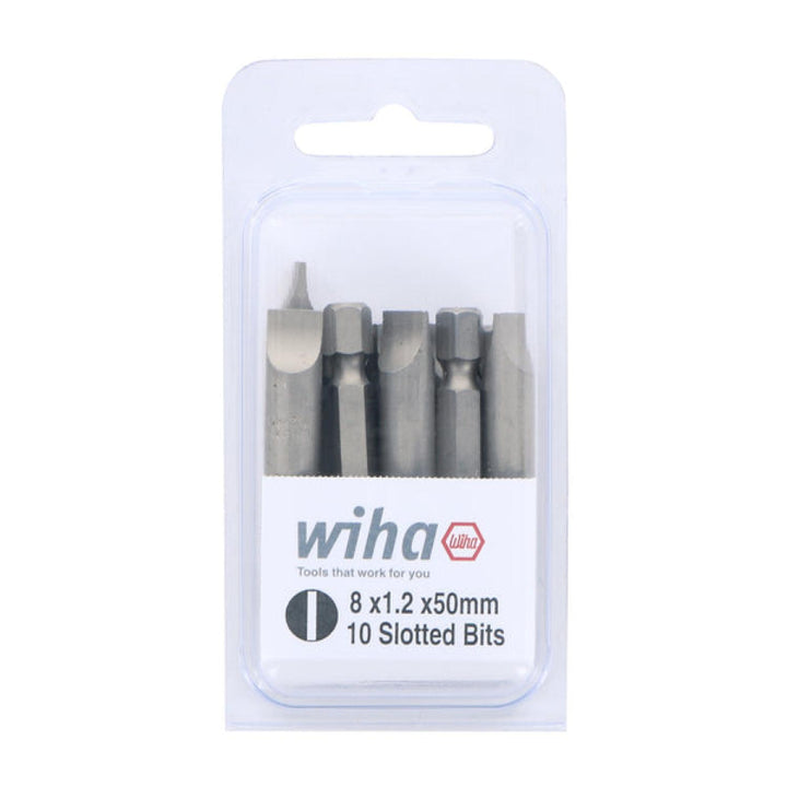Wiha Tools 74021 Slotted Power Bit, 8.0 mm x 1.2 mm x 50 mm, 10 Pk.