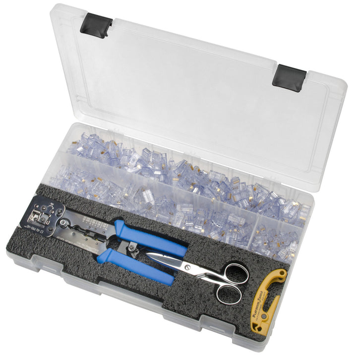 Platinum Tools 90173 EZ-RJPRO Termination Kit — Pass-Through RJ45s and RJ12/11s, Basic Installation, Includes Plastic Case