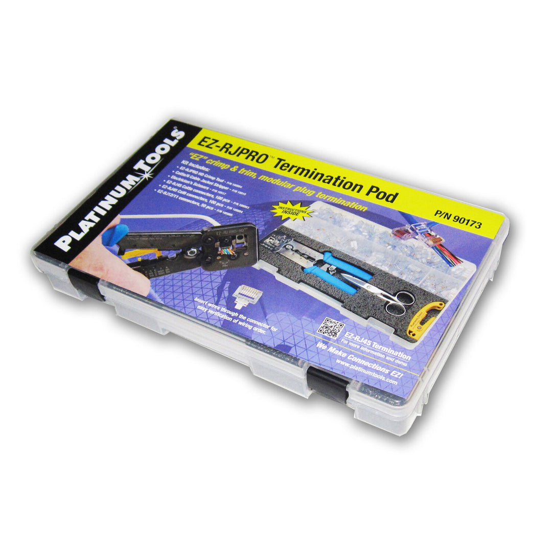 Platinum Tools 90173 EZ-RJPRO Termination Kit — Pass-Through RJ45s and RJ12/11s, Basic Installation, Includes Plastic Case