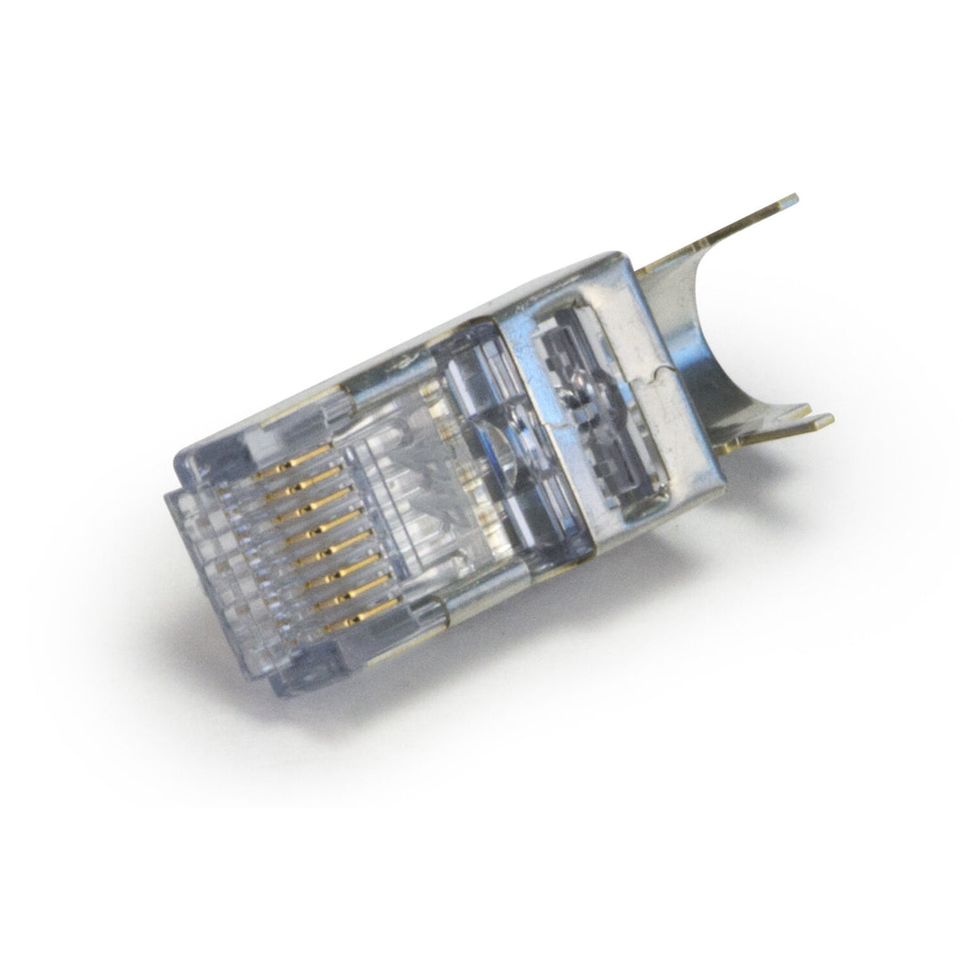 Platinum Tools 100025C ezEX-RJ45(44) Pass-Through RJ45 Connectors, CAT6 Shielded with External Ground — 25pcs in Clamshell