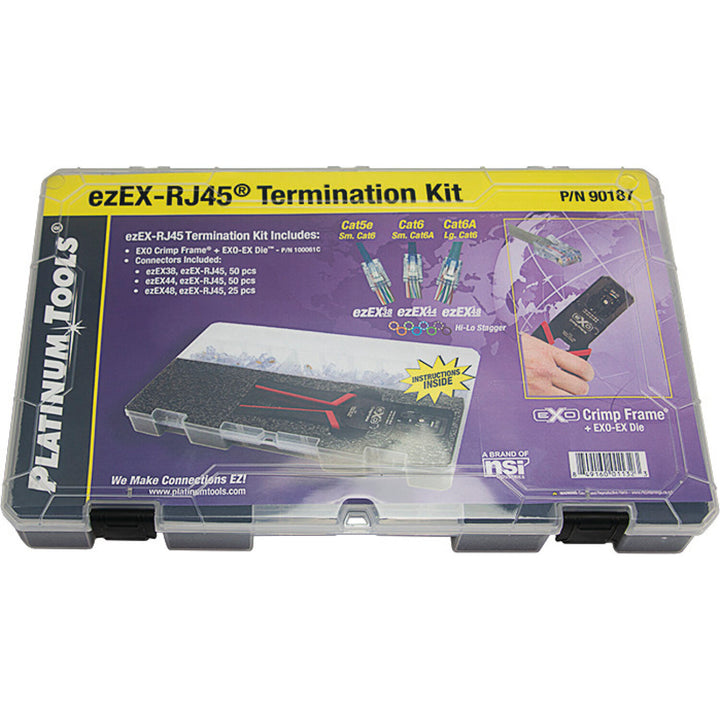 Platinum Tools 90187 ezEX-RJ45 Termination Kit — Pass-Through RJ45s, Basic Installation, Includes Plastic Case