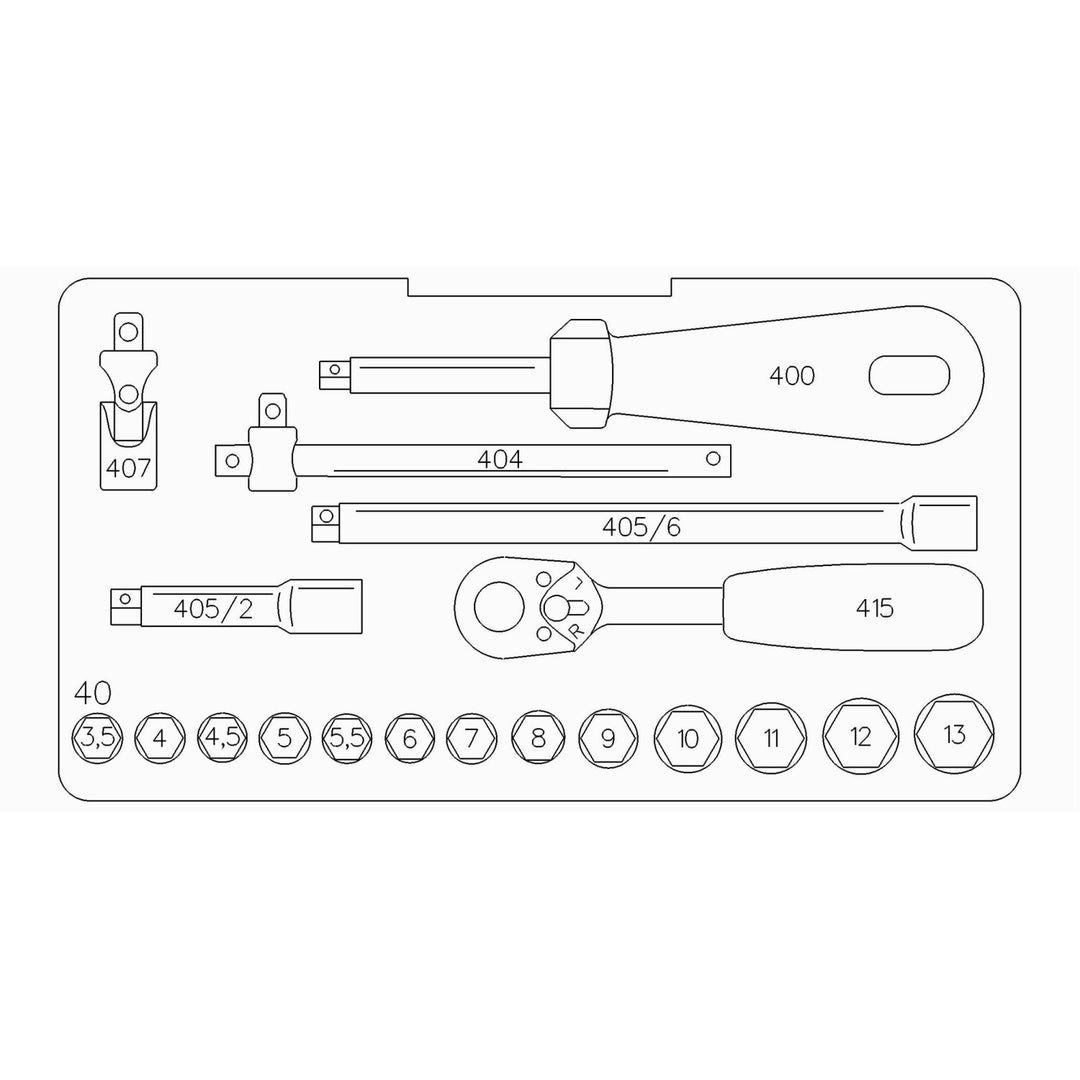 Stahlwille 96011124 1/4" Hex Socket Set with Ratchet - 19 Pieces