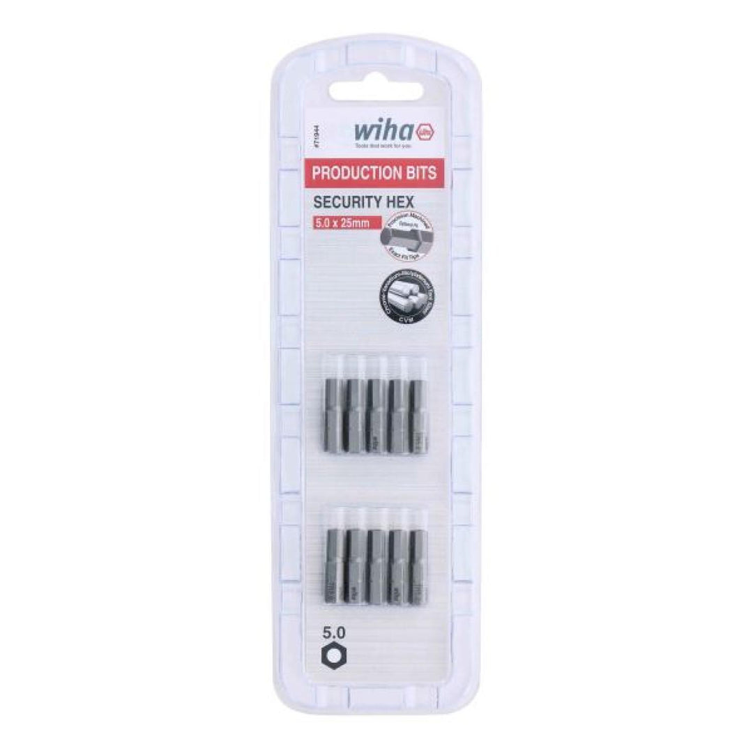 Wiha Tools 71944 Security Hex Insert Bit, 5.0 mm x 25 mm, 10 Pk.