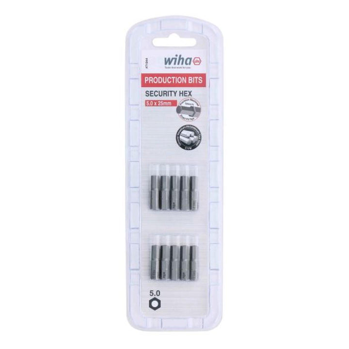 Wiha Tools 71944 Security Hex Insert Bit, 5.0 mm x 25 mm, 10 Pk.