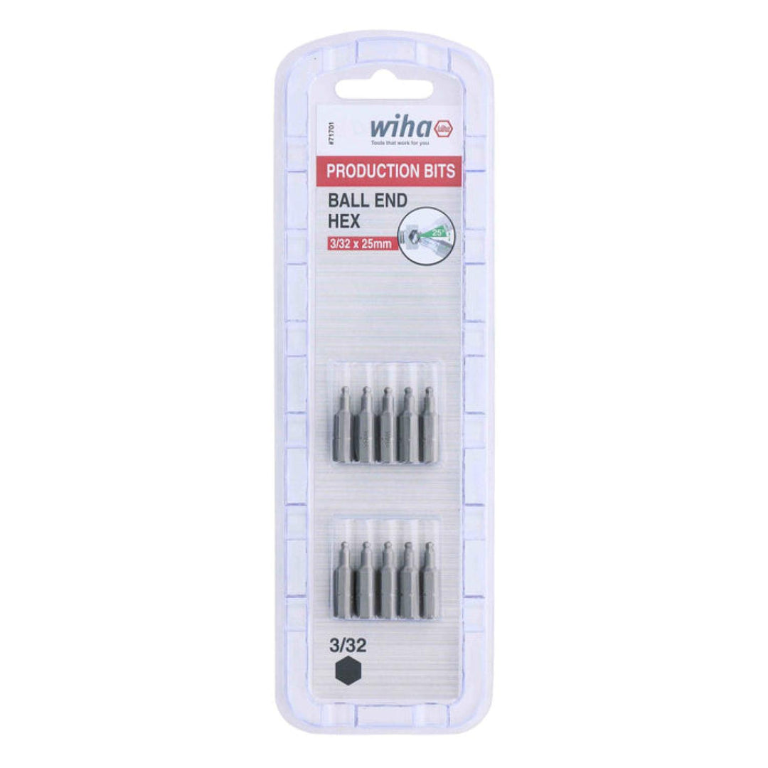 Wiha Tools 71701 3/32" x 38mm Ball End Hex Insert Bit, 10 Pack
