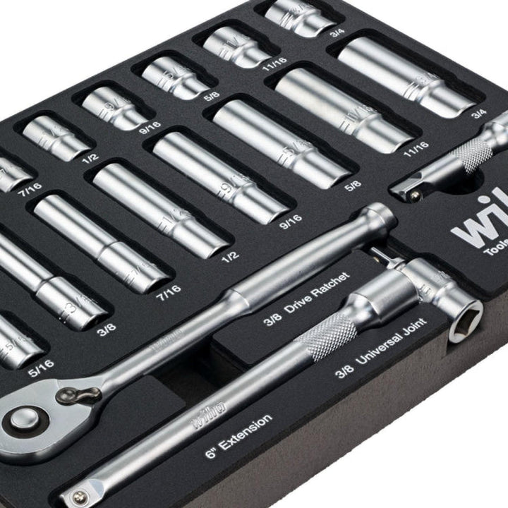 Wiha 33796 22 Piece 3/8” Drive Professional Standard and Deep Socket Tray Set - SAE