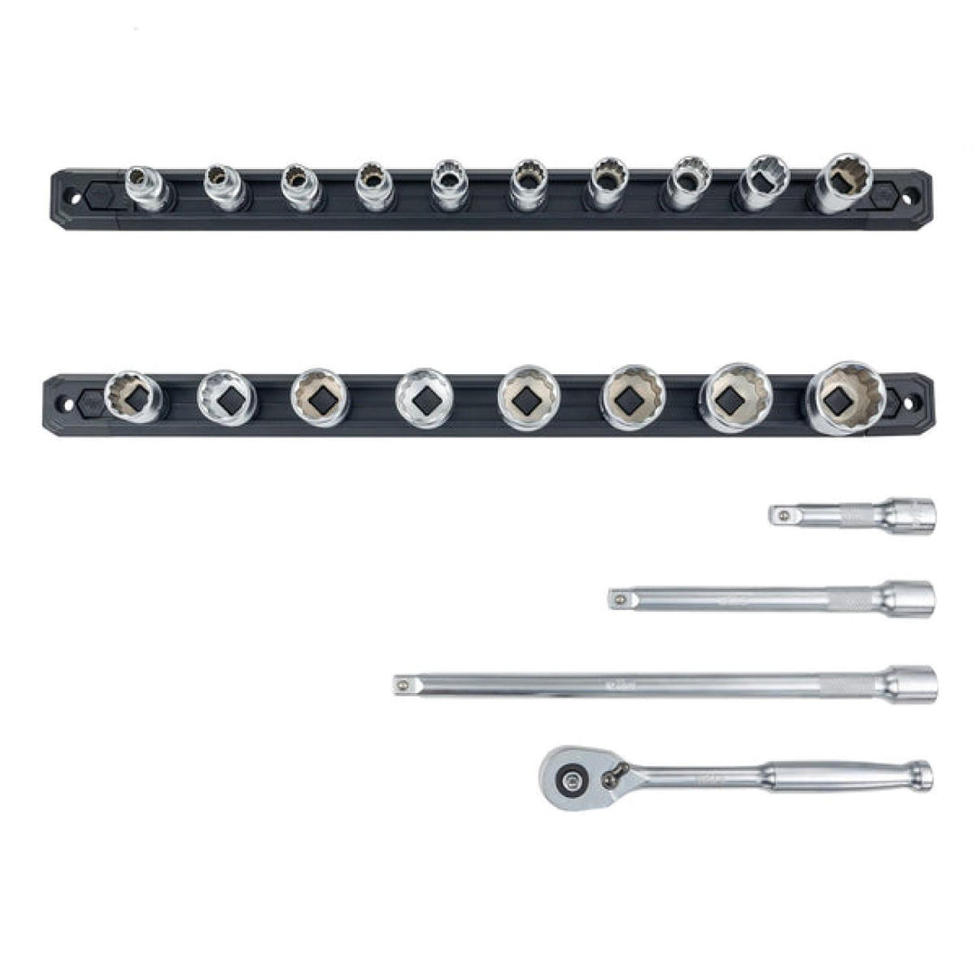 Wiha Tools 33791 3/8" Inch Drive 12 Point Socket Set, 6 mm - 24 mm with Ratchet and Extension, 22 Pc.