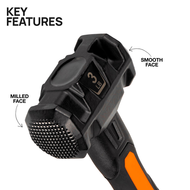 Klein Tools H80693 Dual-Faced Fiberglass Handle Hammer, 3-Pound
