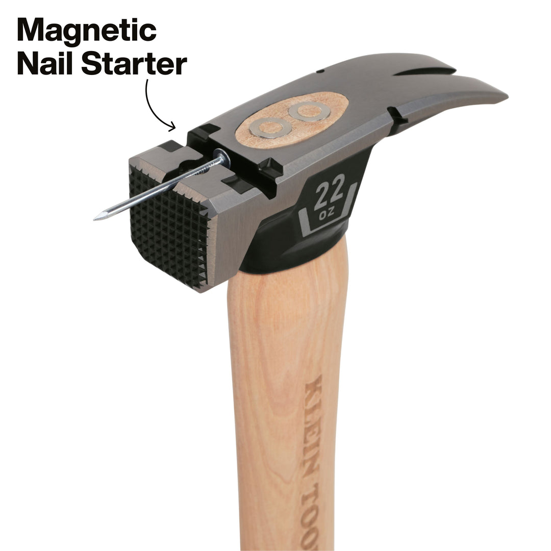 Klein Tools H80922H Milled Face Hickory Handle Hammer, 22-Ounce