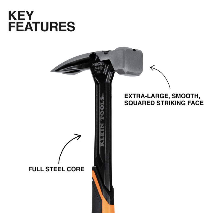 Klein Tools H80922S Smooth Face Steel Hammer, 22-Ounce
