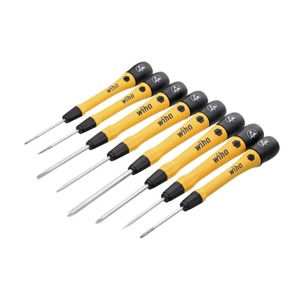 Wiha Tools 27396 8 Piece ESD Safe Slotted and Phillips Screwdriver Set with Canvas Roll Pouch