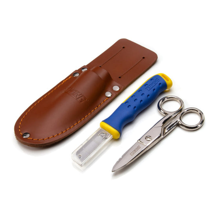 Estwing 42467 Serrated Blade Cable Splicing Scissors and Sheepsfoot Cable Splicing Knife Combo Set with Leather Belt Sheath