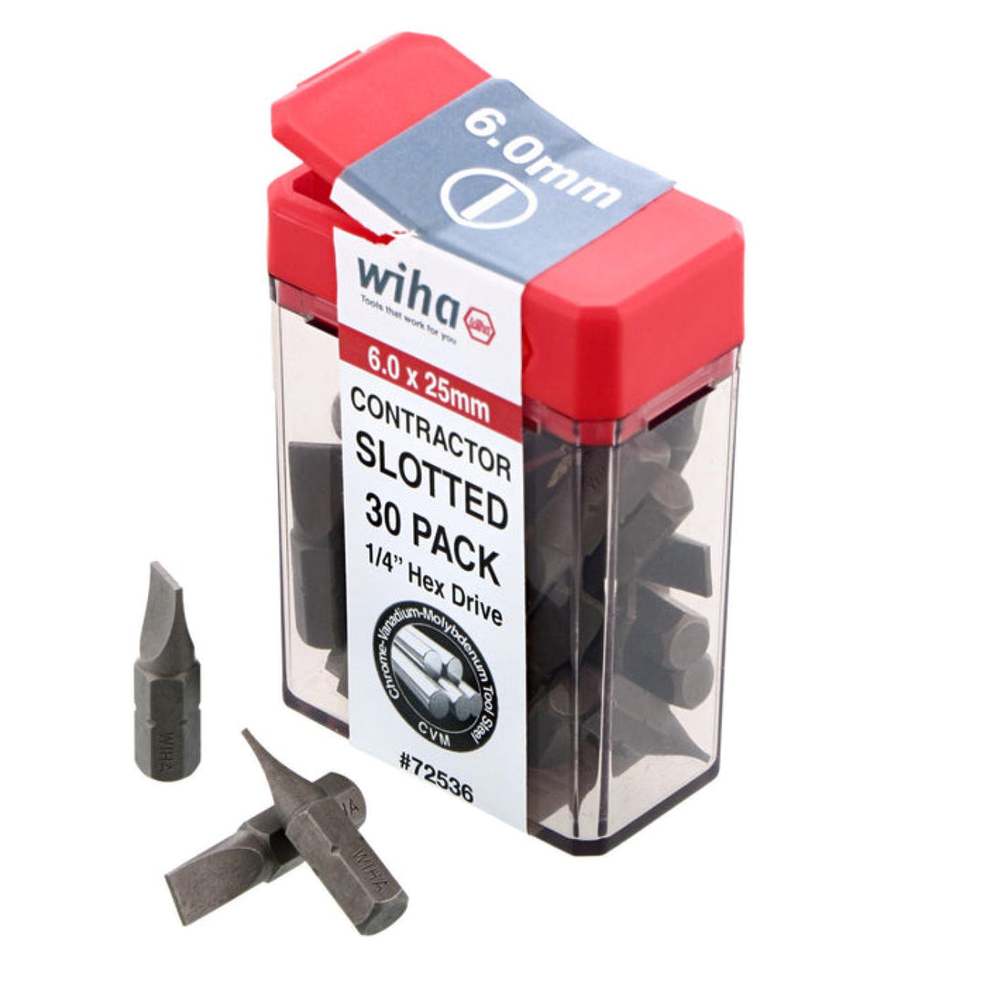 Wiha Tools 72536 Slotted Contractor Insert Bit 6.0mm x 25mm - 30 Piece